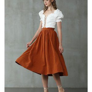 Linennaive Rust Colored Linen Timeless Skirt🍂